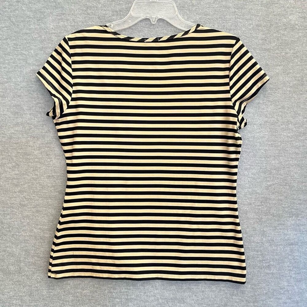 J McLaughlin Catalina Cloth Striped Tee Womens Large Beige Black Preppy Top Crew - Picture 2 of 9